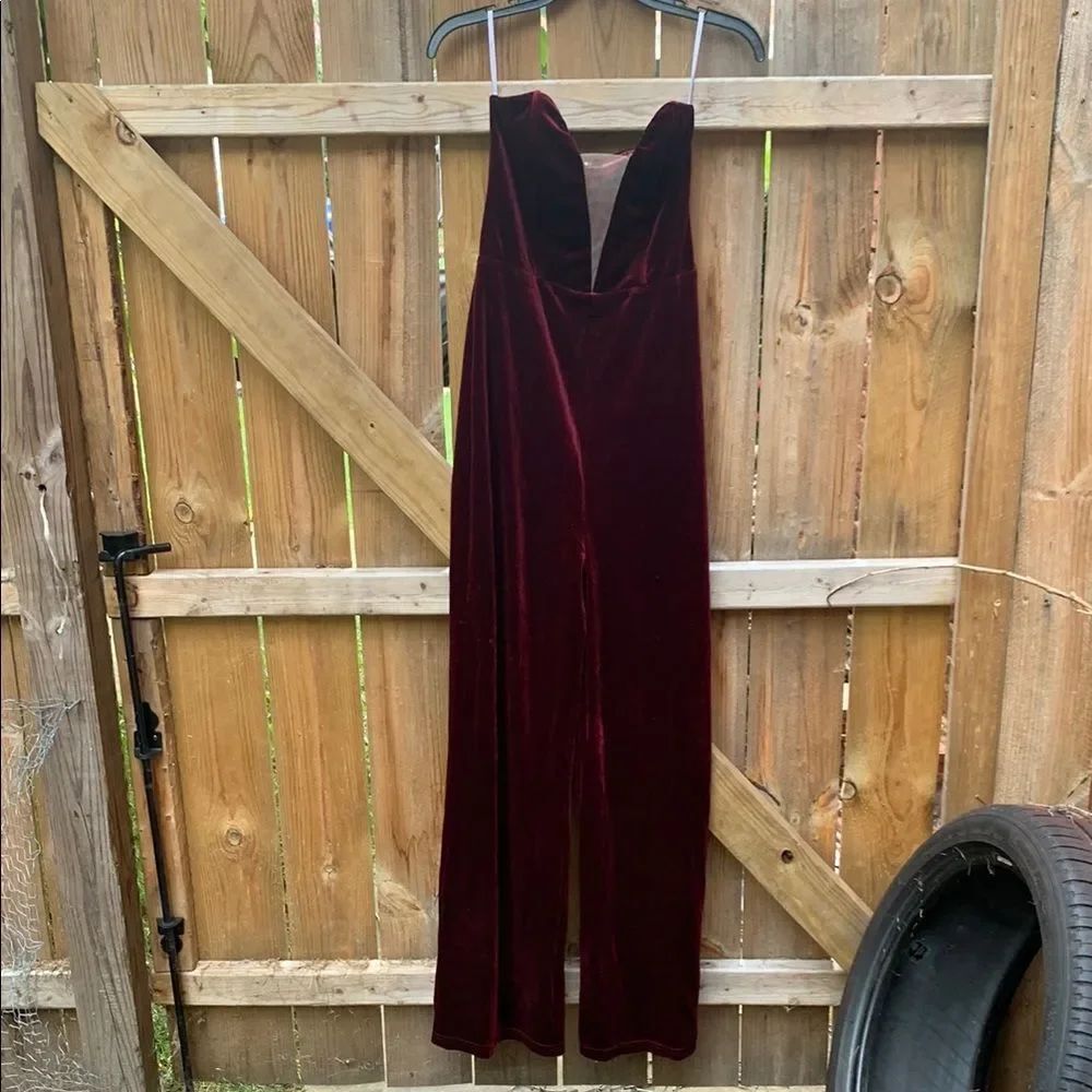 Lulu's Velvet Burgundy Jumpsuit